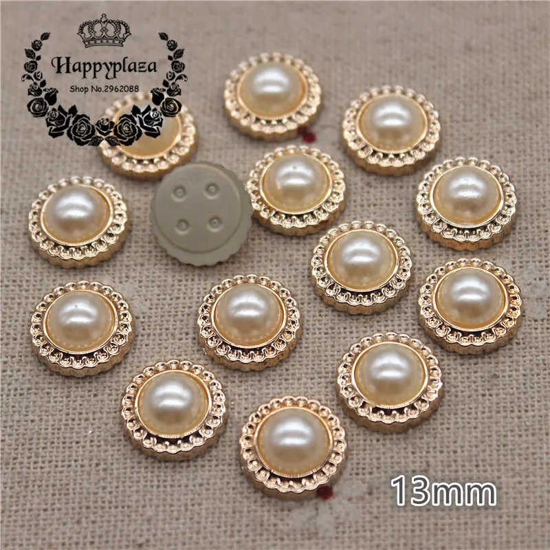 30-50 pz 13/15mm pizzo dorato perla plastica pulsante posteriore piatto decorazione cucito artigianato Scrapbook accessori