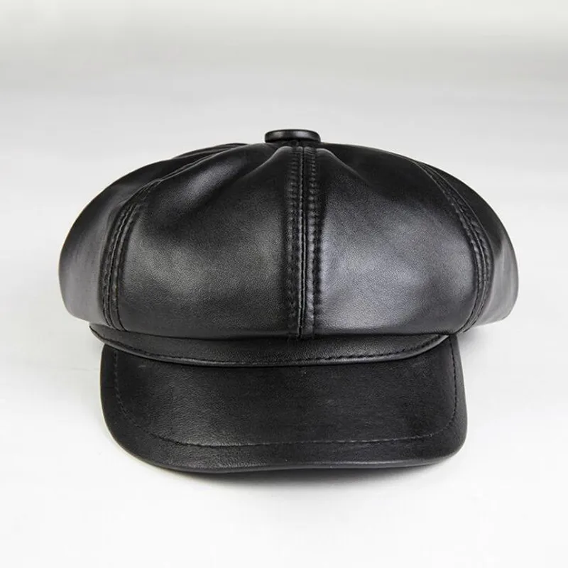 Genuine Leather Black Visor Hat Female Sheepskin Casual Cap Autumn Winter Leisure Korean Painter Hats Women Fashion Caps H6981