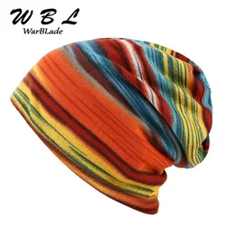 Cappello Turbante Cappello di Autunno delle Donne della Molla di modo di Inverno Caldo Copricapo Berretti Colorati A Righe Sciarpa della Protezione Solare di Sport Berretti Accessori