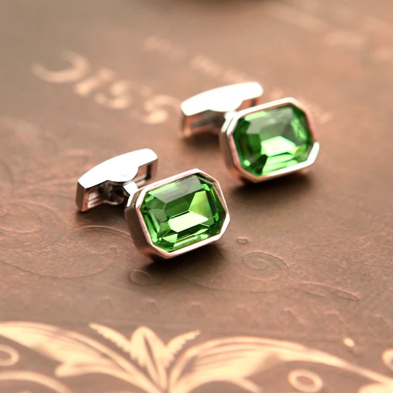 KFLK Jewelry shirt wedding cufflinks for mens Brand Green Crystal fashion Cuff link Wholesale Buttons High Quality guests