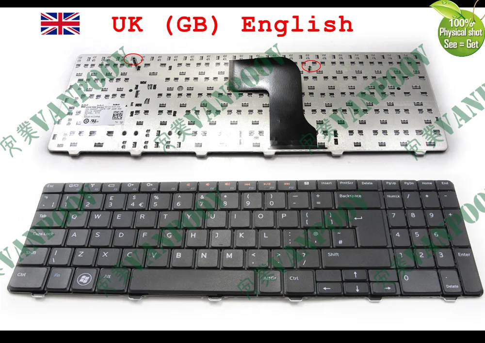 Novo teclado de notebook GB do Reino Unido para Dell para Inspiron 15R N5010 M5010 Preto A112 0433XP 433XP V 110525 Bk1 V 110525 BS1 NSK-DRASW
