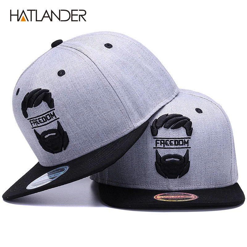 HATLANDER Original snapback cap men flat brim bone baseball caps embroidery mustache mens hat youth street ware cool hip hop cap