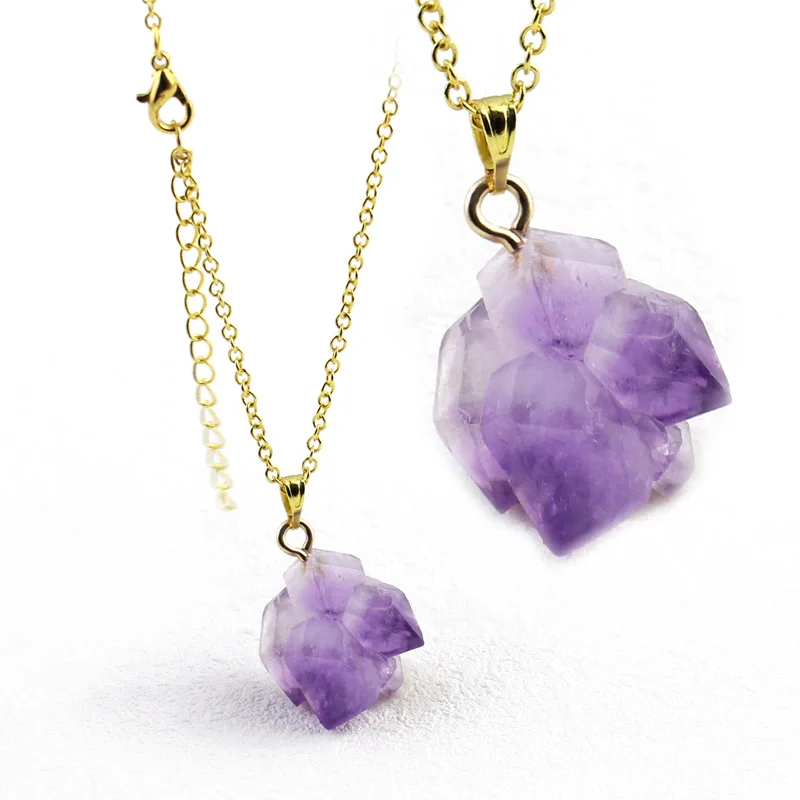 Irregular Amethysts Quartz  Necklace for Women Crystal Piont Stone Pendant Natural  Stone Healing Small Jewelry Pendants