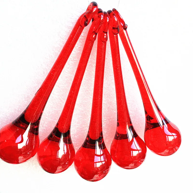 14pcs 20x80mm Red Color Glass Smooth Raindrop Pendant for Chandelier Prism Parts Crystal Lamp Hanging Ornament Home Decoration