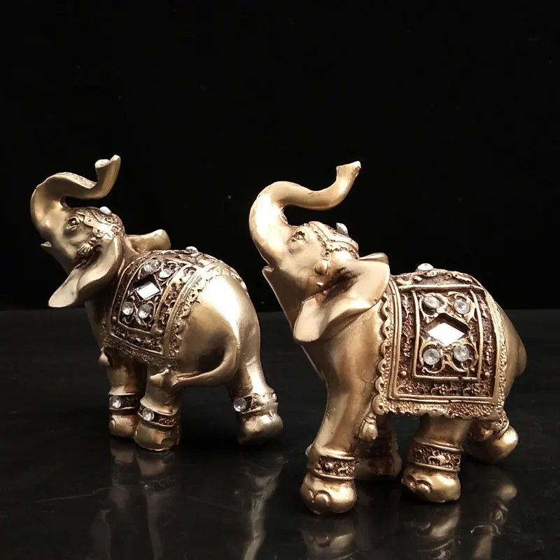Golden Elephant Figurines Statues Resin Home Decor Lucky Elephant with Trunk up Statues Birthday Gifts Home Decoration Miniature image 4