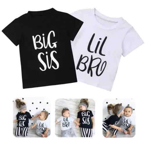 Big/Little Sis Baby Boy Girls Kids Summer T-shirt Big Sister/Litttle Brother Matching T-Shirt Clothes 1-10Y