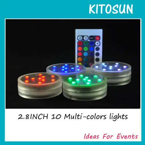 

8pcs/pack 2.8inch Submersible led light, 10 Multi Color led bulbs, Remote Control,Super bright lights