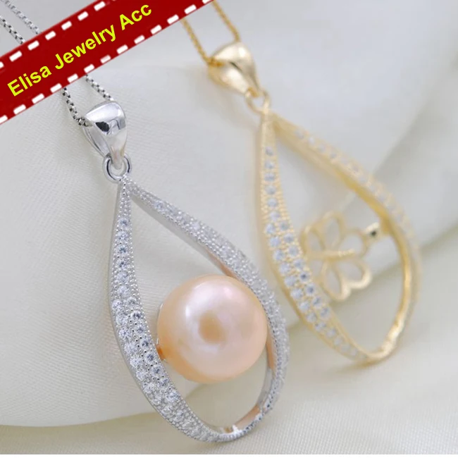 Pearl Pendant DIY Accessory S925 Sterling Silver Oval Shape Pearl Pendant Holder Waterdrop Design Findings Silver&Gold 3Pcs/Lot