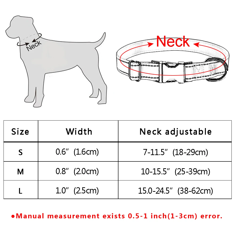 Personazlied Dog Collar Nylon Puppy Pet Collars Reflective Free Engraved Dog Anti-lost Tag collar perro Pet Products for Bulldog