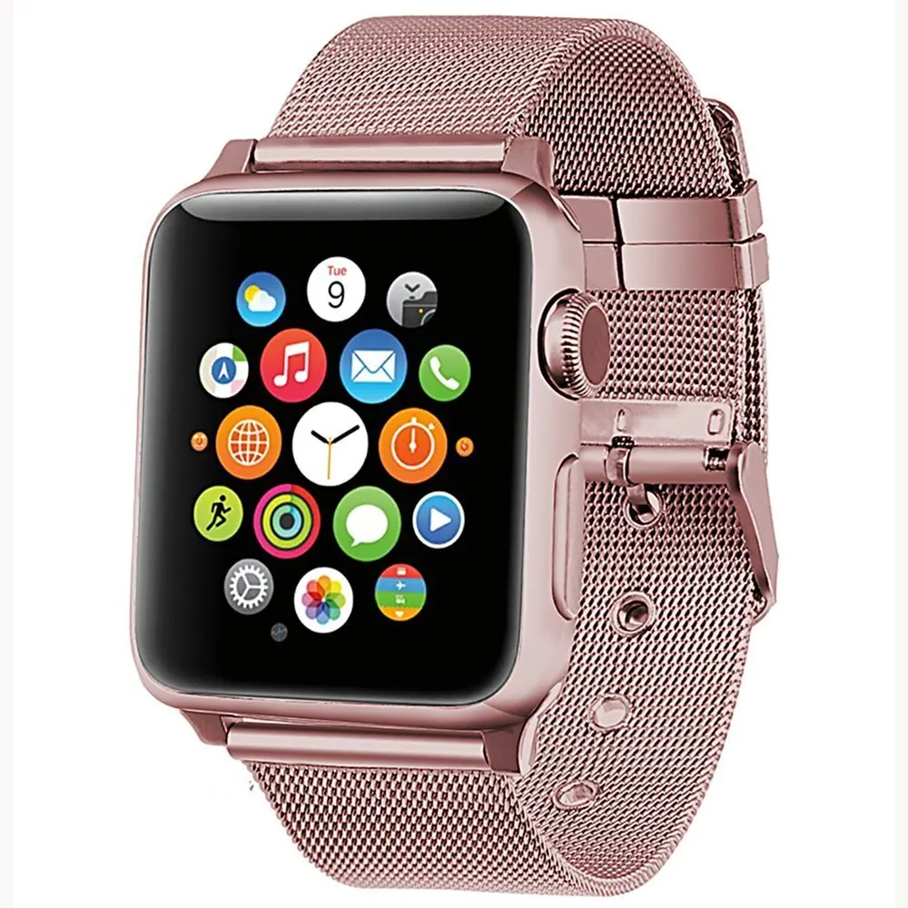 Pink Gold Bracelet for Apple Watch Band Series 8 7 6 5 4 Meshed Stainless Steel Wrist Strap for iWatch 42mm 38mm Wristband