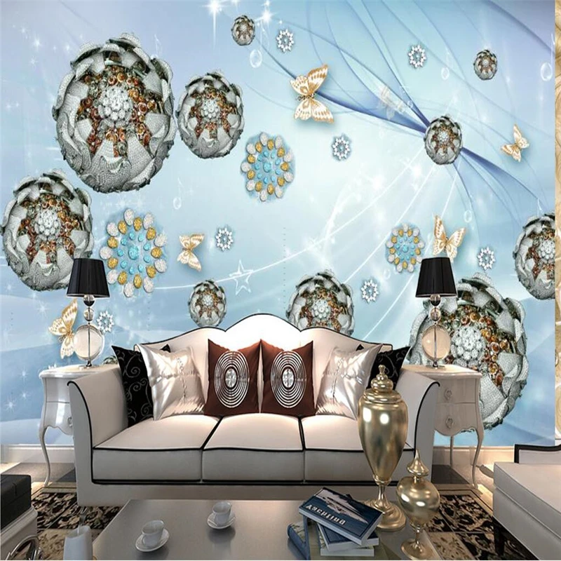 

beibehang Custom Photo Wallpaper Sticker Blue Dream Jewelry Flower Ball TV Background Wall papel de parede 3d para sala atacado