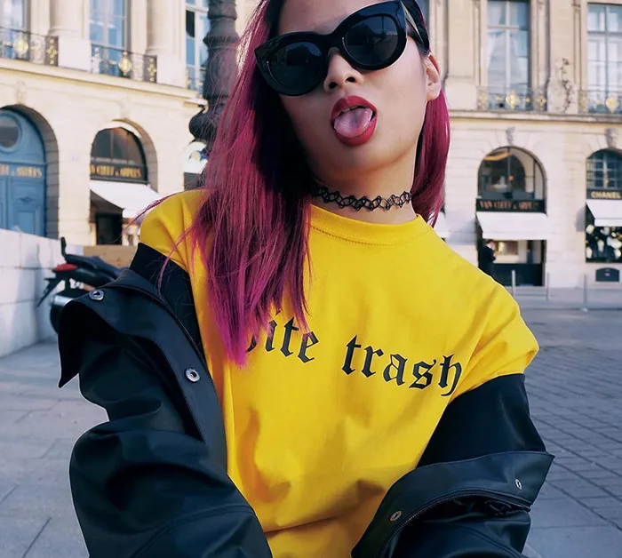 

Sugarbaby White Trash T shirt Moletom do Tumblr Fashion Girls Casual Tops Tees Tumblr Yellow t shirt Aesthetic Clothing