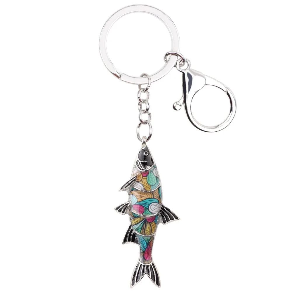 Bonsny Enamel Freshwater Fish Key Chain Key Ring Handbag Bag Charm Keychain Accessories Fashion Ocean Animal Jewelry For Women