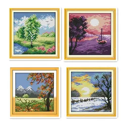 Spring, Summer, Autumn and Winter Countryside Four Seasons Beautiful Scenery Small DIY Handmade Embroidery Cross Stitch