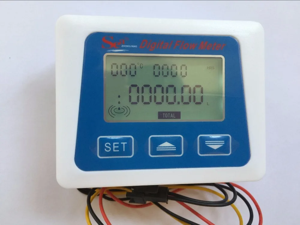 LCD Display Flowmeter Digital Meter Temperature Measuring Flow Senosr Total Liter Gal New from ZJ-LCD-M Model