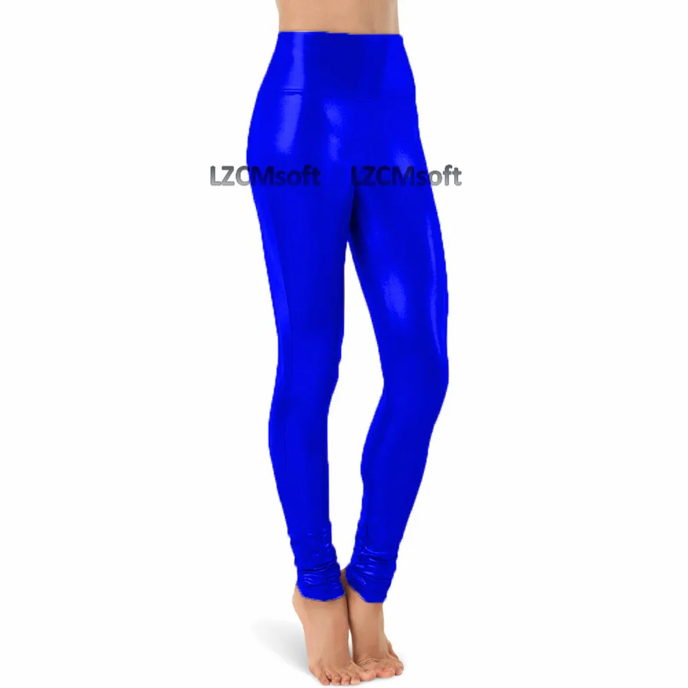 LZCMsoft-Leggings Métalliques Brillants pour Femme, Pantalon Slim Taille Haute, Sans Pieds, pour Spectacle sur Scène, brev