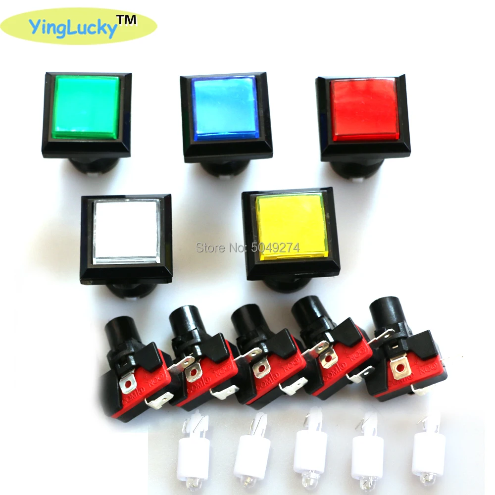 33MM ARCADE Druckknopf Mini Quadratische Beleuchtete Tasten mit 12V LED-Lampen für Flipper-Teile, Münzschieber, Arcade-Videomaschinen – Detail 1