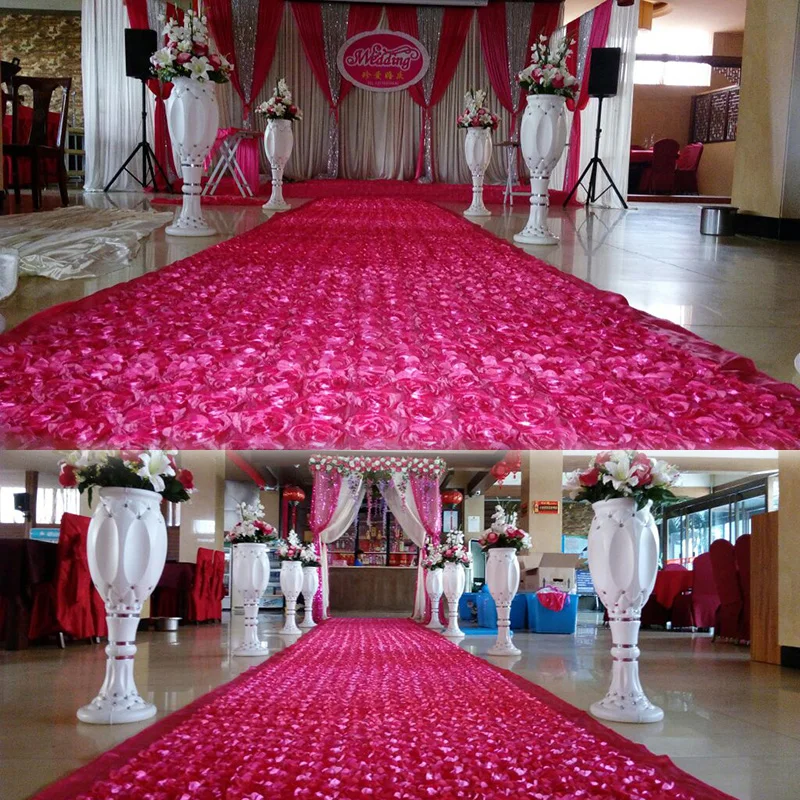 10M Satin Fabric 3D Rose Flower Aisle Runner Red Marriage Wedding Carpet Curtain Party Backdrop Table Cover Fabric Decoration