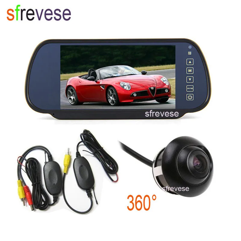 

7" Car LCD Monitor Mirror Kit + Wireless 360 Degree Rotateable HD Car Reversing Parking Backup Camera Waterproof