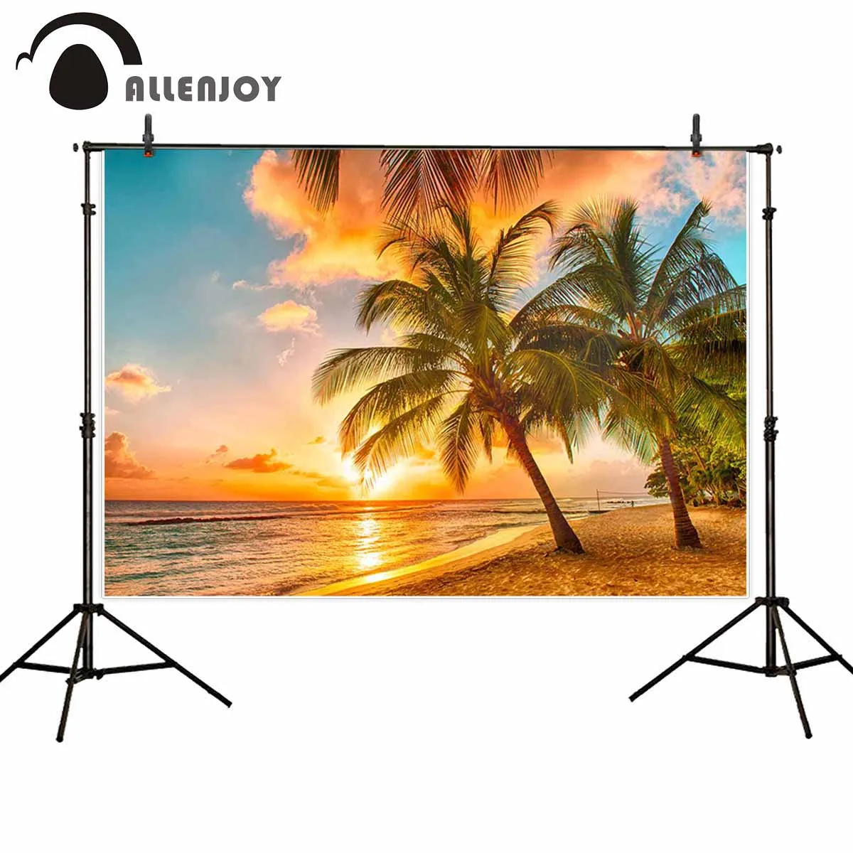 Allenjoy-fondos fotográficos para fiestas de boda, telón Tropical de verano, atardecer, mar, Océano, playa, Plam, árbol, suministros de fotografía