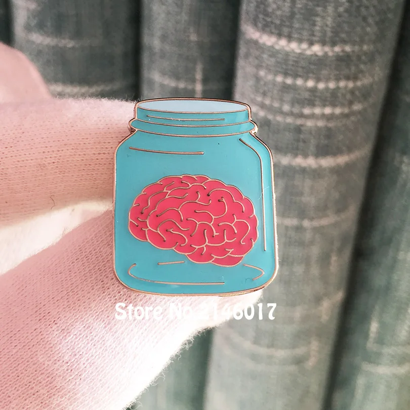 50pcs Gifts Craft Brain in Bottle Jar Custom Making Lapel Pin Funny Metal Badge Soft Enamel Epoxy Pins and Brooch Popular Cute