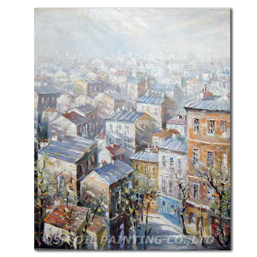 

New Arrived High Quality Hand-painted Good Textured Knife Painting for Living Room Handmade Europe Small Town Oil Painting