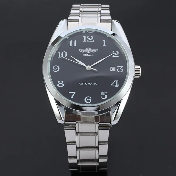WINNER Classic Waterproof WATCHES Men Auto Date Mechanical Self-wind Watch Casual Masculino Round Stainless Steel Watch