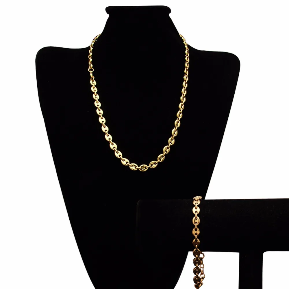 UWIN Stainless Steel Coffee beans Chain Necklace 8mm 55cm Hip hop Style Gold color Link Fashion Punk Choker Charms Jewelry