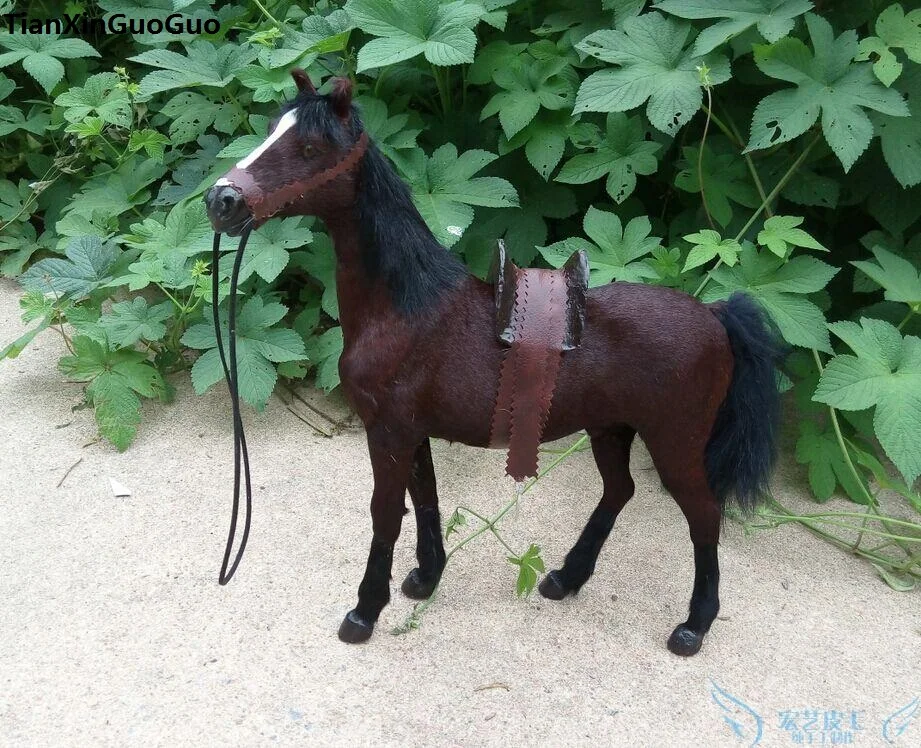 simulation horse large 36x34cm hard model polyethylene&furs dark brown horse with saddle,handicraft home decoration gift s0781