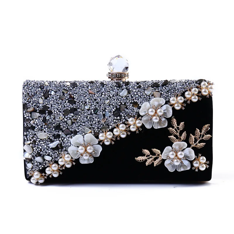 

Vintage Velvet Women Evening Bag 2023 Fashion Crystal Female Bridal Wedding Handbag Flower Women Evening Bag Clutches Bolsas