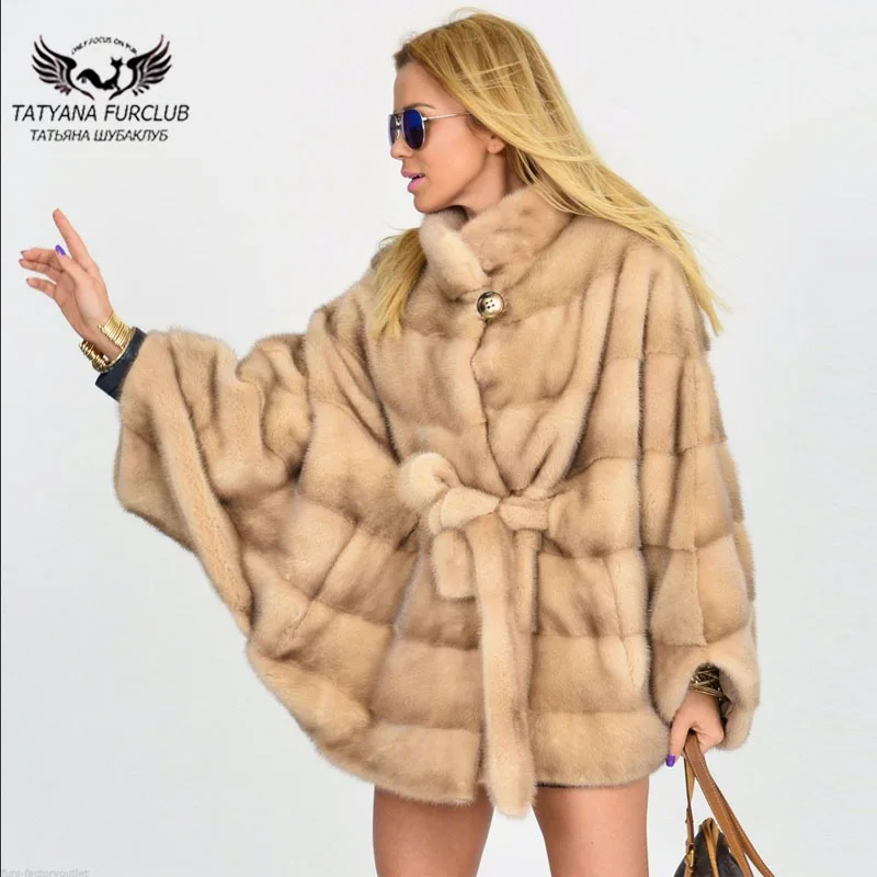 

Tatyana Furclub Mink Fur Coat Natural Real Mink Fur Coat Women 70 Cm High Street Beautiful Fur Jackets With Stand Collar Girl