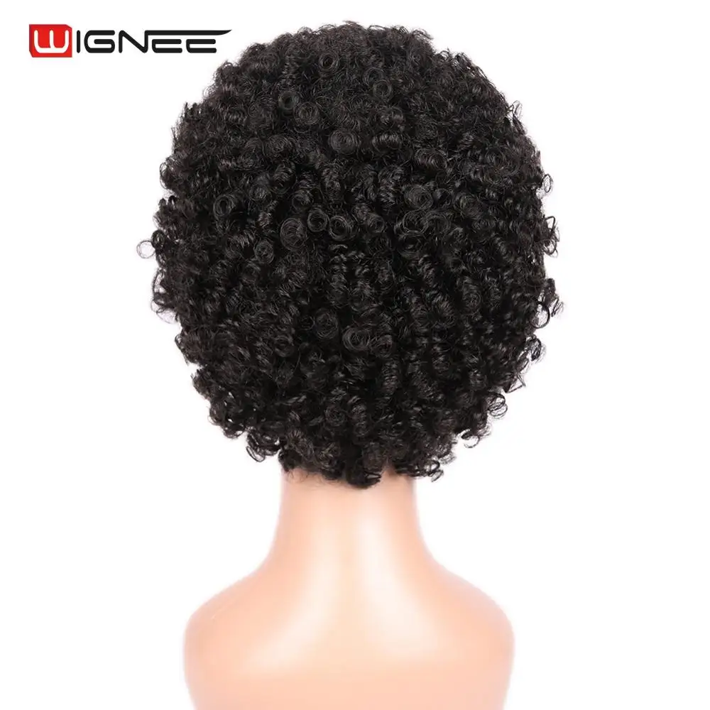 Wignee Short Spiral Curl Human Hair Wigs For Black Women Mixed Brown/2#/99J Remy Brazilian Hair Afro Kinky Curly Natural Wigs