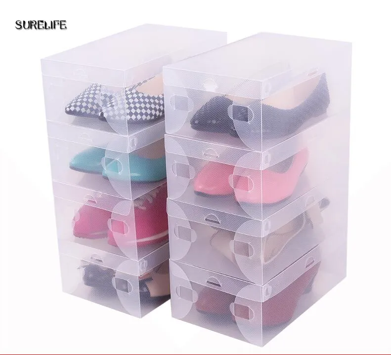 10pcs children/women/men Foldable Clear Plastic Shoe Storage Box Transparent Stackable Foldable Shoe Box Organizers Wholesale