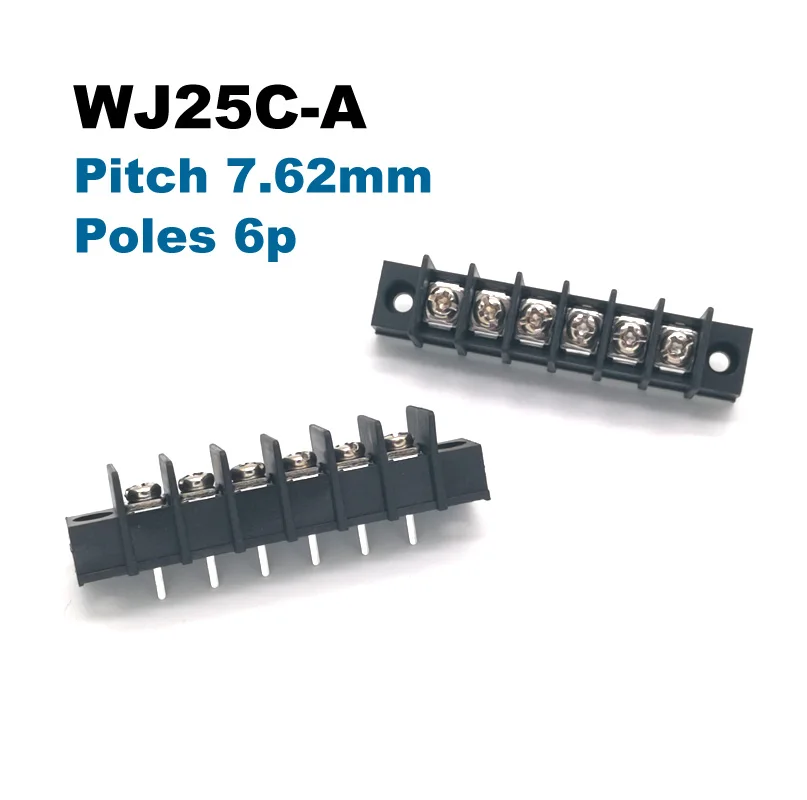 50pcs Pitch 7.62mm Barrier PCB Terminal Block Straight 2/3/4/5/6/8Pin Morsettiera Connectors With Screw Holes 300V 15A 14AWG