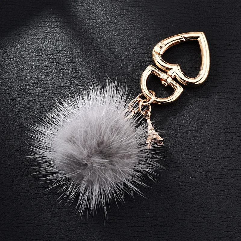 New Really water mink fur ball heart key chain fur Charm car key ring love plush pendant keychain party gift Jewelry K3003