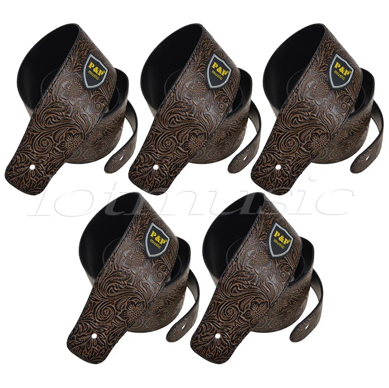 5 pieces Strap PU Leather Embossed Snake Skin Style For Electric Acoustic Guitar Bass dark brown