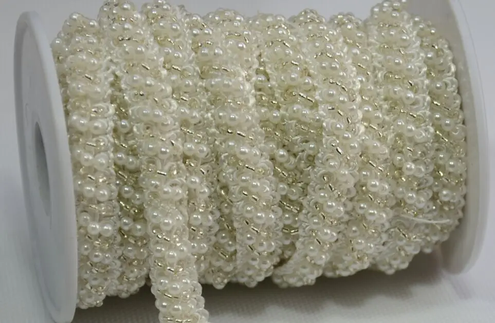 5 Yards Sew On Dense Pearl Trimming Beaded Lace Banding Bridal Belt Jewelry Diy Decorations Clothing Hat Hair Accessories Ribbon