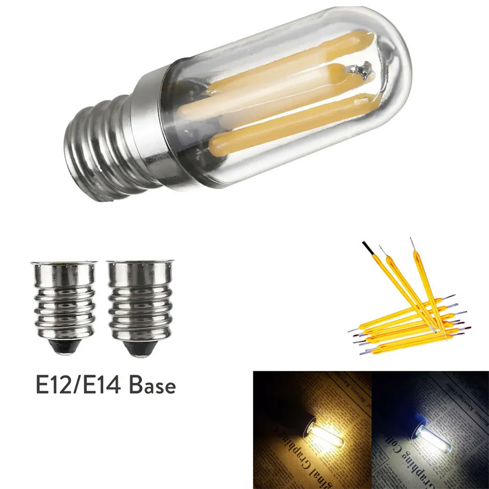 Mini E14 E12 LED Fridge Freezer Filament Light COB Dimmable Bulbs 1W 2W 4W Lamp Warm / Cold White Lamps Lighting