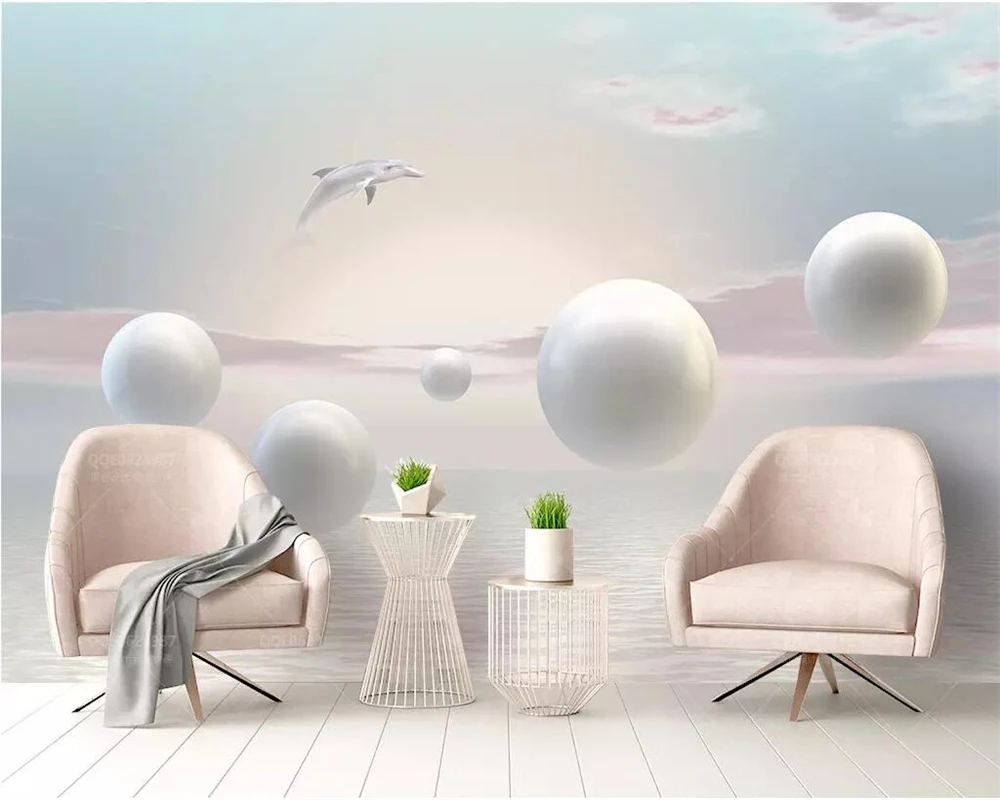 beibehang Custom wallpaper 3d photo mural cloud sea sky dolphin 3d stereo ball living room bedroom TV background wall paper 3d