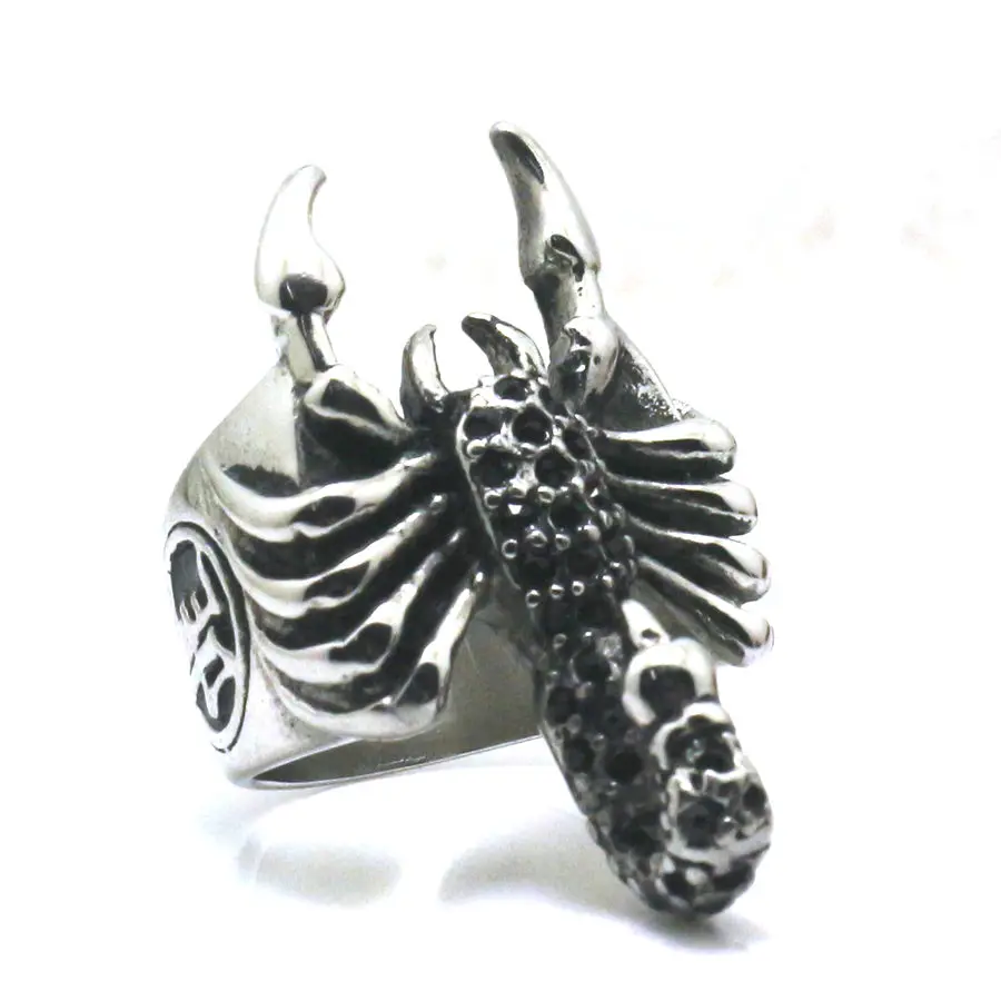 Unisex 316L Stainless Steel Punk Gothic Scorpion Black Stone Newest Ring