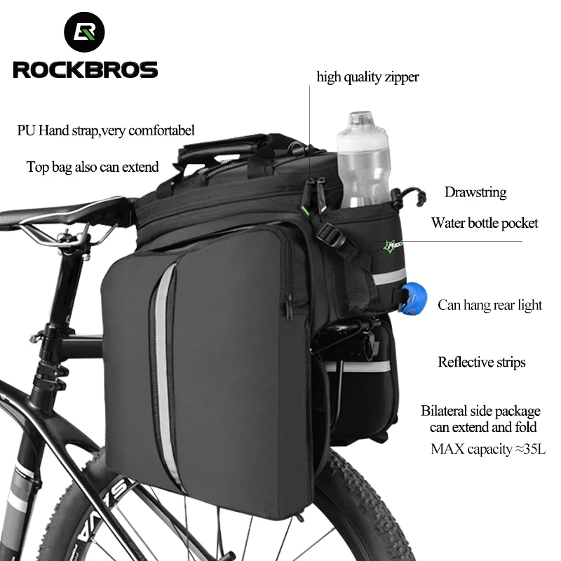 ROCKBROS Bike Panniers Carrier 3 In 1 Bicycle Trunk Bags Waterproof MTB Road Cycling Rear Rack Bag 35L Travel Luggage Cargo Bags