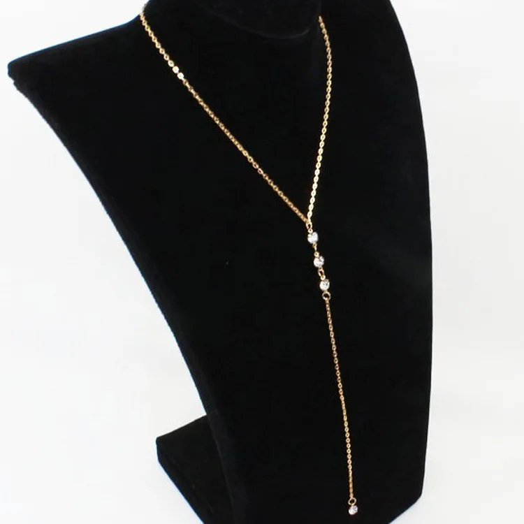 Sleek Minimalist With Rhinestones Sexy Dew Behind The Back Chain Necklace Body Chain Long Ladies Charm Jewelry Accessories