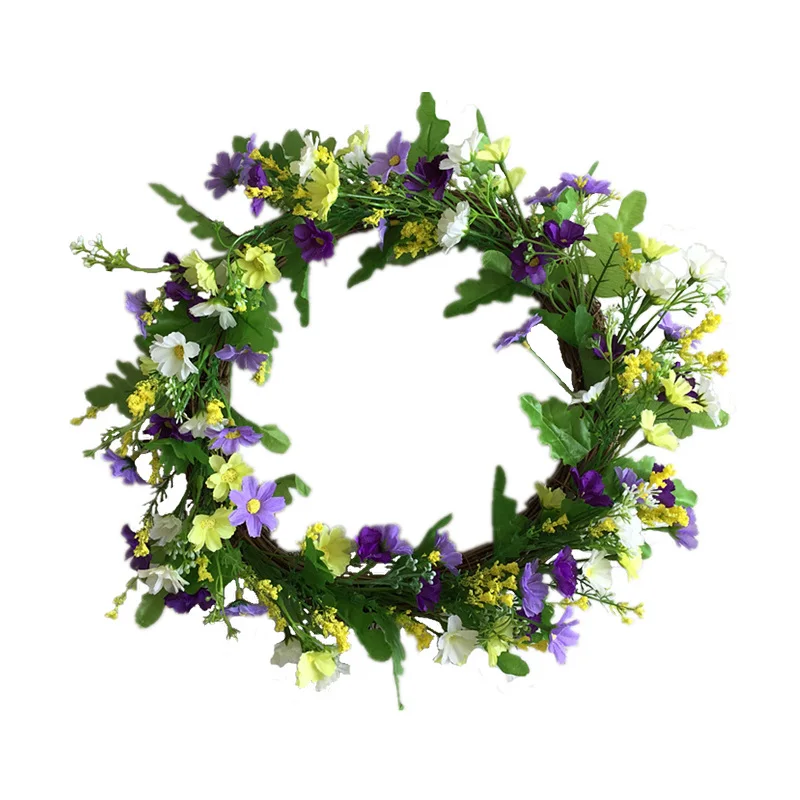 16 Inch Artificial Silk Field Grass Daisy Wild Flower Wreath Garland Wall Home Decor Door Window Garland Decoration