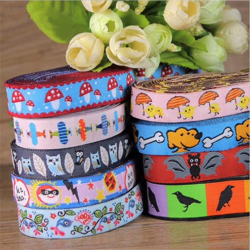 16mm 10 yards 100% Polyester Cartoon Jacquard Ribbon DIY Pet Collar Decorated With Children's Clothing Accessories 9 design