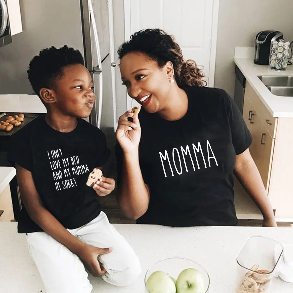 

1pcs Matching Mother and Me Tee I Only Love My Bed and My Momma Im Sorry Mommy and Kids Shirts Summer Short Sleeve Family Look