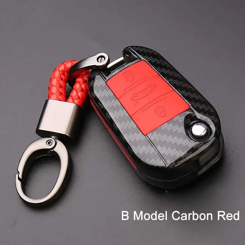 Carbon fiber car remote key cover case holder protect for Peugeot 301 308 308S 408 2008 3008 4008 5008 Car Accessories key case