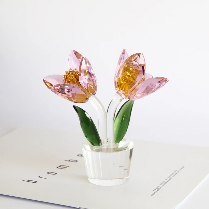 

1 pcs Crystal Glass Tulip Flower Figurines Craft Wedding Valentine's Day favors and gifts Souvenir Table Decoration Ornaments
