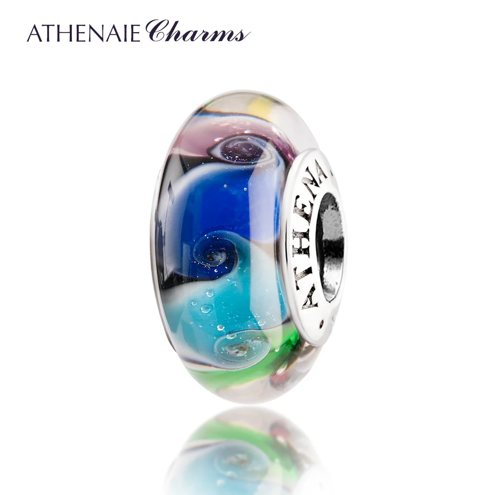 ATHENAIE Genuine 925 color argento Swirl Charms Murano Glass Bead Fit tutti i braccialetti e collana con ciondoli europei per i regali delle donne