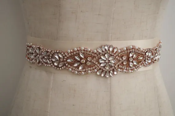 Rose Gold Rhinestone Sash Belt For Bridal Sash Silver