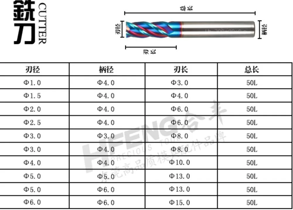 SAK wolfram stahl fräser 4 klinge 65 grad nano blau beschichtung hohe härte ende mühle CNC numerische steuerung werkzeug hartmetall